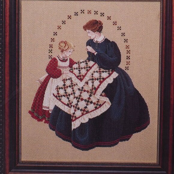 Vintage Lavender & Lace Victorian Cross Stitch Kit "The Quiltmaker" 1994 - Picture 2 of 4